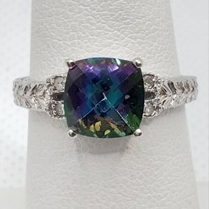 14k white gold mystic topaz/diamond ring